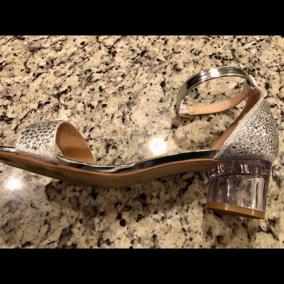 Women’s Silver Rhinestone Formal Low Heels Open Toe Party Dress/Wedding Shoes - Picture 3 of 8